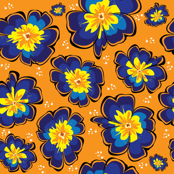 seamless pattern of blue vector primrose on orange background - ベクター画像