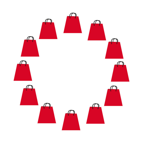 Beyaz arka plan üzerinde online alışveriş torbaları daire - Vektör, Görsel