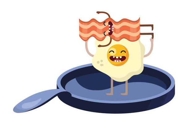 heerlijke smakelijke kawaii voedsel ei over koekepan met spek cartoon vector illustratie grafisch ontwerp - Vector, afbeelding