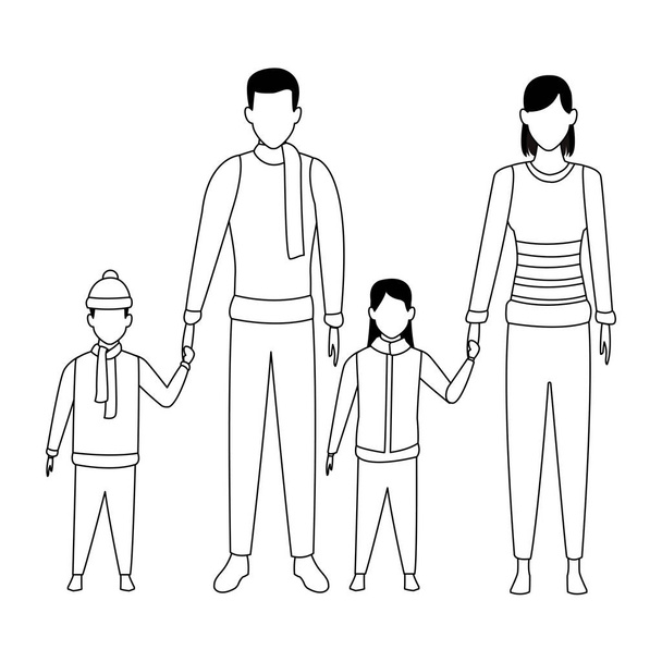 família avatares personagem cartoon preto e branco
 - Vetor, Imagem
