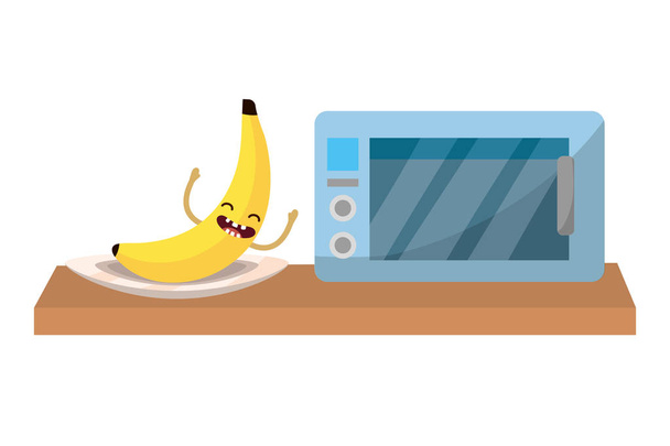 delicious tasty kawaii fruit banana at kitchen cartoon vector illustration graphic design - Vector, Image