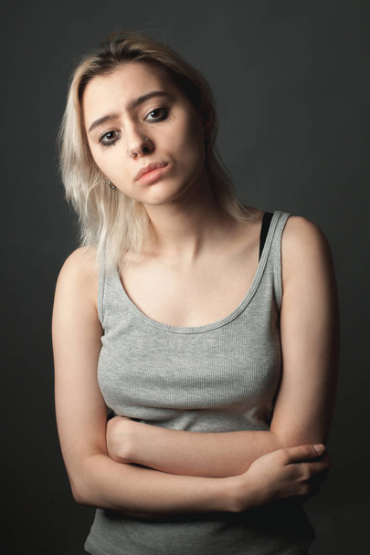 Portrait of depressed  young woman - Foto, Imagen