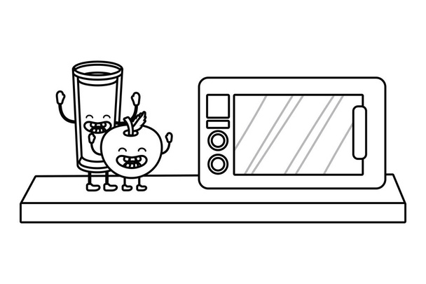 νόστιμη γευστικά γυαλί γάλα kawaii στην κουζίνα με apple διάνυσμα καρτούν εικονογράφηση γραφικού σχεδιασμού - Διάνυσμα, εικόνα