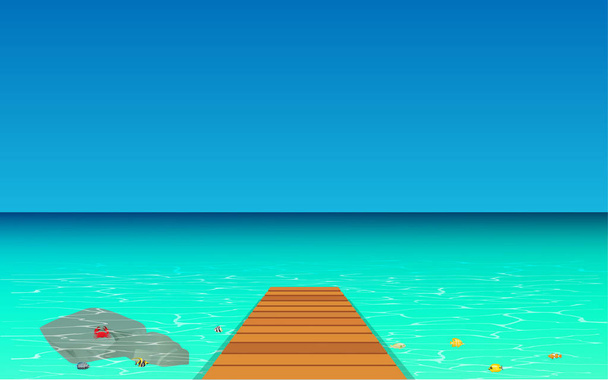 Wood walkways with clear water at the beach - Vector, Image