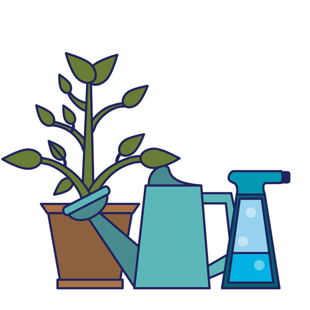 Plantas de jardinagem e ferramentas linhas azuis
 - Vetor, Imagem