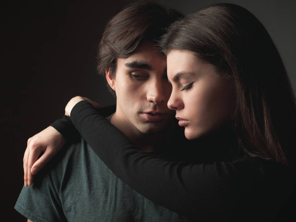 Couple in love on the black background. Studio - Photo, Image