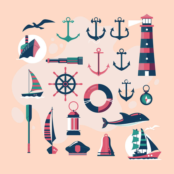 Cute and Vintage Nautical Vector Design Elements - Vector, afbeelding
