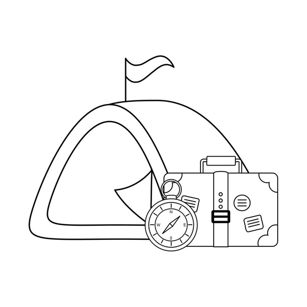 viaggio valigia con tenda e bussola guida vettoriale illustrazione design
 - Vettoriali, immagini
