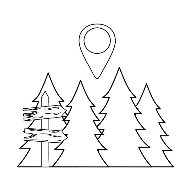 etichetta guida in legno con alberi di pino disegno illustrazione vettoriale
 - Vettoriali, immagini