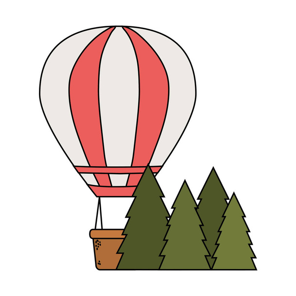 μπαλόνι αέρα καυτό πετώντας με πεύκα σχεδιασμό εικονογράφηση διάνυσμα - Διάνυσμα, εικόνα