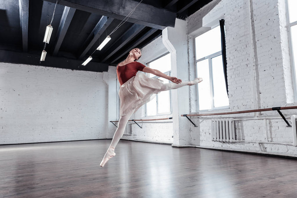 Pleasant beautiful ballet dancer being up in the air - 写真・画像