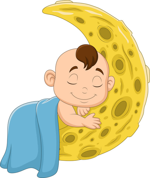 Εικονογράφηση διάνυσμα κινουμένων σχεδίων μωρό αγόρι στον ύπνο στο φεγγάρι - Διάνυσμα, εικόνα