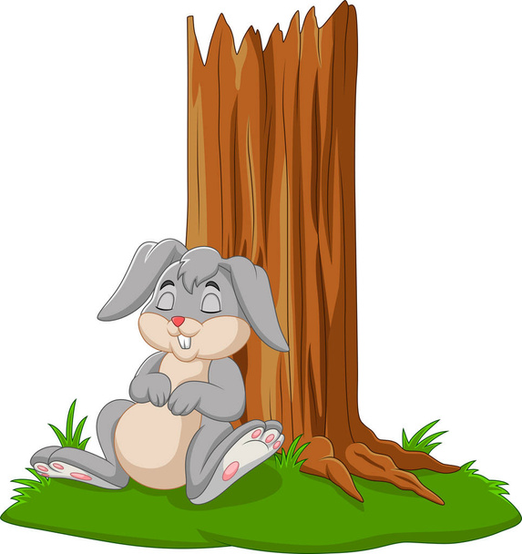 Vector illustration of Cartoon rabbit sleeping under tree - Vettoriali, immagini