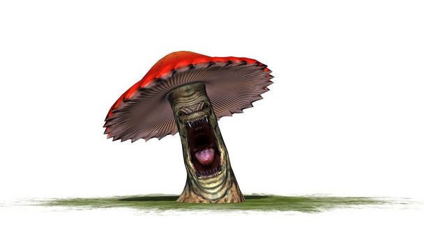 angry mushroom on a green area - separated on white background - Photo, Image