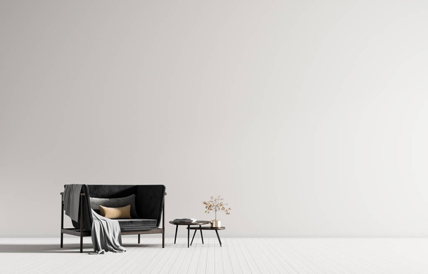 Minimalist interior with armchair. Scandinavian style hipster in - Photo, Image