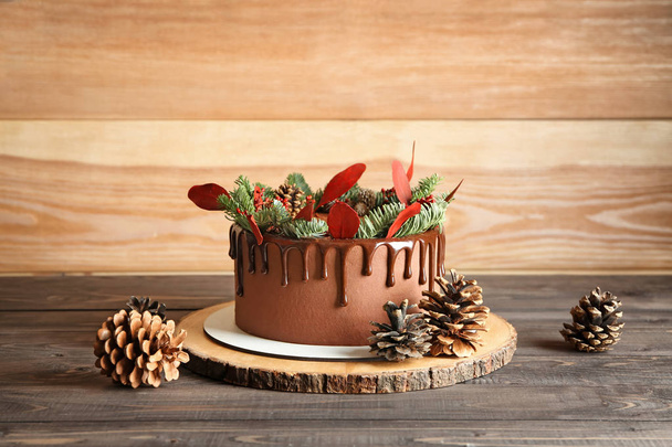 Christmas chocolate cake on table - Photo, Image