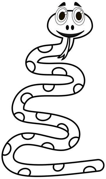 smiling and funny snake standing dancing in black and white for coloring - Vector, Image
