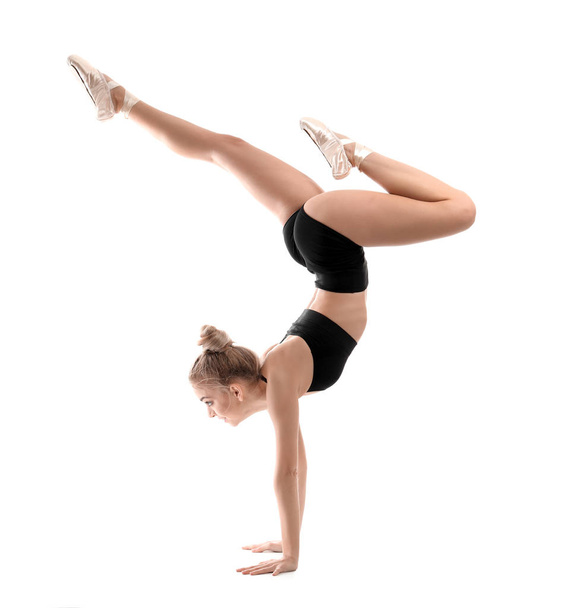 Sporty female dancer on white background - Zdjęcie, obraz