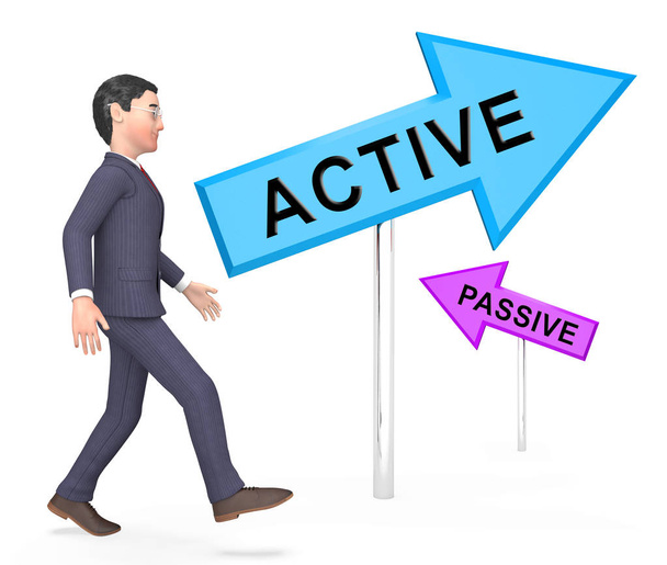 Active Vs Passive Signposts Show Positive Attitude 3d Illustrati - Photo, Image