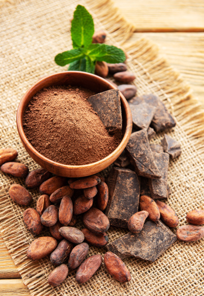 Kakaopulver und Bohnen - Foto, Bild
