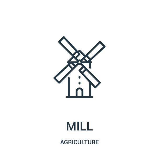 Mill ikona Vektor ze zemědělství kolekce. Tenká čára mlýn osnovy ikonu vektorové ilustrace. Lineární symbol pro použití na web a mobilní aplikace, logo, tisková média. - Vektor, obrázek