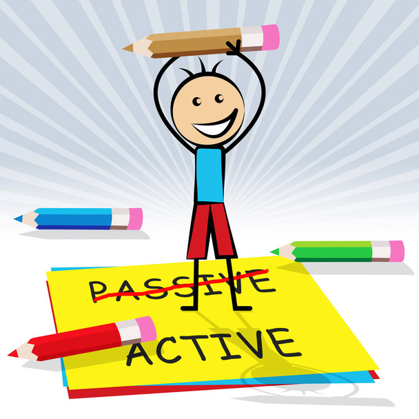 Aktivní Vs pasivní Kid ukazuje pozitivní postoj 3d ilustrace - Fotografie, Obrázek