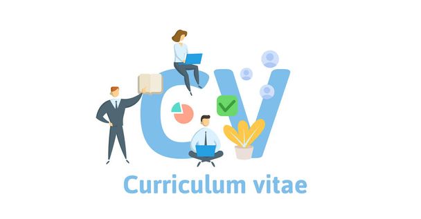 CV, Curriculum Vitae. Concept with keywords, letters and icons. Flat vector illustration. Isolated on white background. - Vector, Image