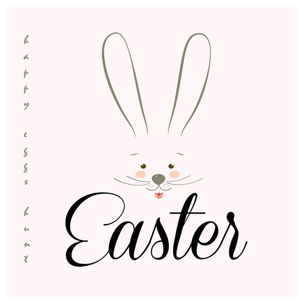 Happy Easter kaligrafia kartkę z życzeniami Wielkanoc jaja Hunt, bunny postać ikony, kreskówka królik zwierząt minimalistycznym stylu modnych linii sztuka projektowania mody transparent sprzedaży znak. Wiosenne wakacje dekoracje kwiatowe Kids Party Wielkanoc urodziny znak logo naklejki Koszulka - Wektor, obraz