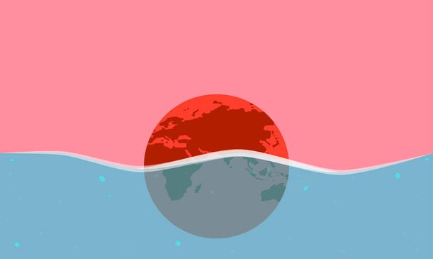 global warming. swimming earth. hot planet. vector illustration esp10 - Vektori, kuva