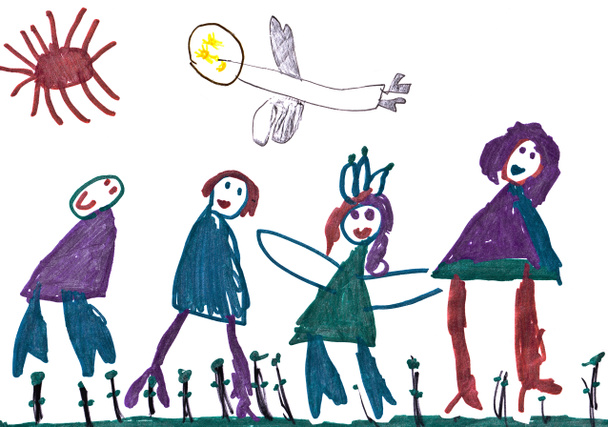 disegno di bambino - famiglia felice e andel
 - Foto, immagini