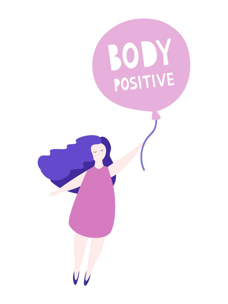 Body positive poster, happy women holding balloon. Vector card. - Vektori, kuva
