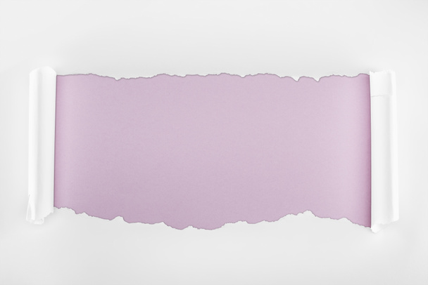 papier blanc texturé déchiqueté avec bords bouclés sur fond violet clair
  - Photo, image