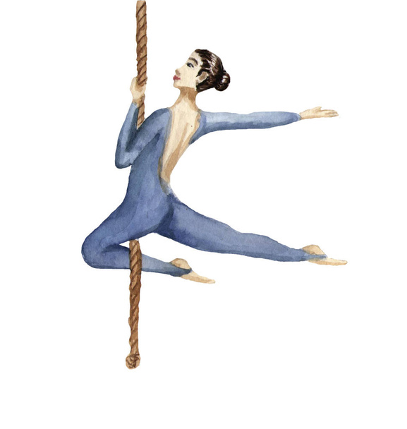 Um acrobata de circo na corda. Ilustração aquarela sobre branco
 - Foto, Imagem
