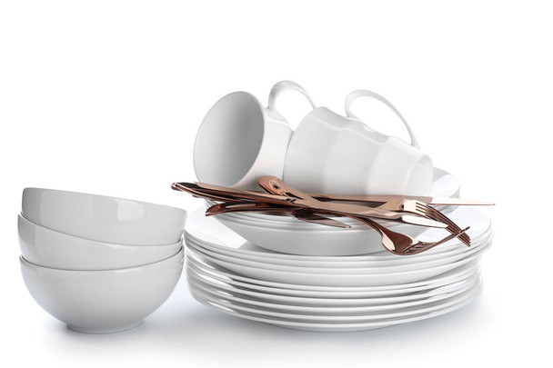 Set of tableware on white background - Photo, Image