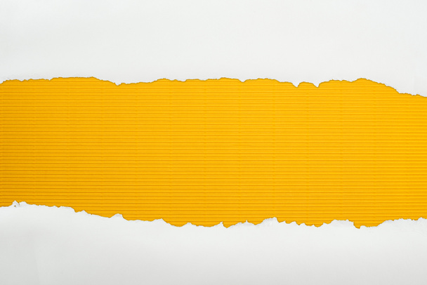 papel texturizado blanco rasgado con espacio de copia sobre fondo rayado amarillo
  - Foto, Imagen