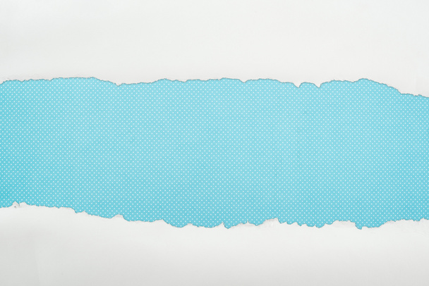 roztrhaný bílý texturované papír s prostorem pro kopírování na modré polkové tečce  - Fotografie, Obrázek