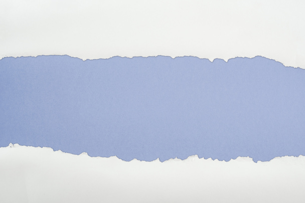 tattered white textured paper with copy space on blue background  - Valokuva, kuva