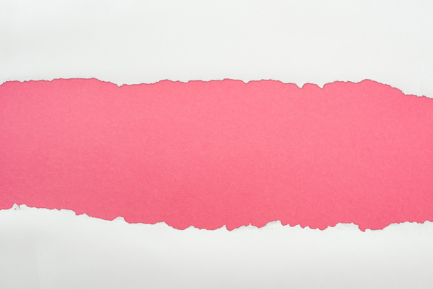 ragged white textured paper with copy space on pink background  - Фото, изображение