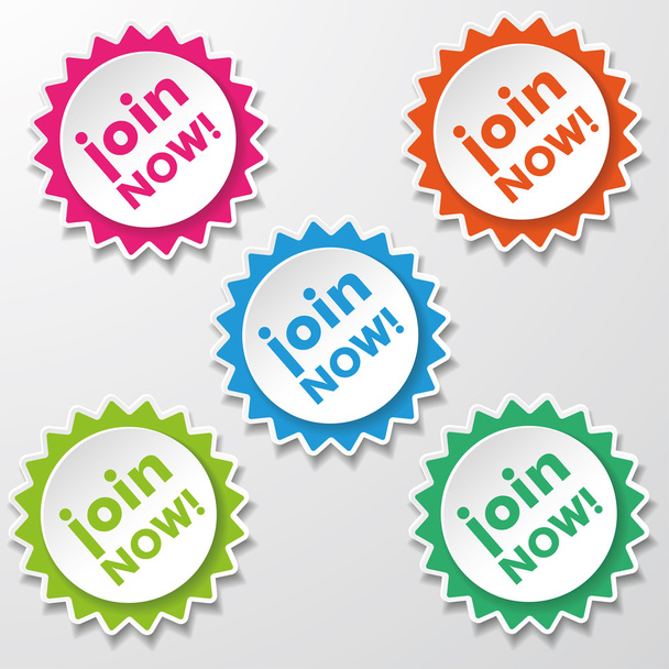 Join Now Colorful Star Paper Labels - Vektor, Bild
