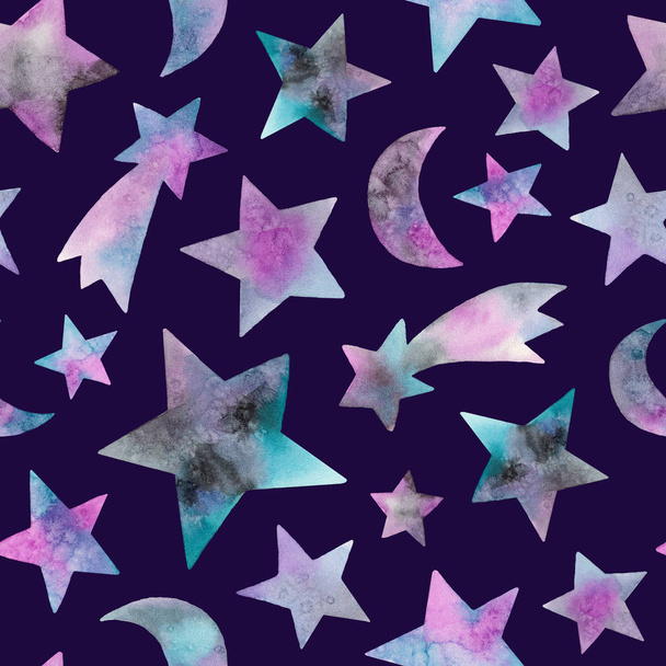 étoiles aquarelle et corps célestes. motif sans couture sur un fond sombre
 - Photo, image