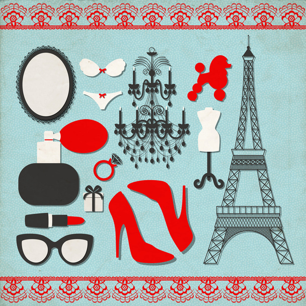 Vector set of various icons about france - Vector, Image
