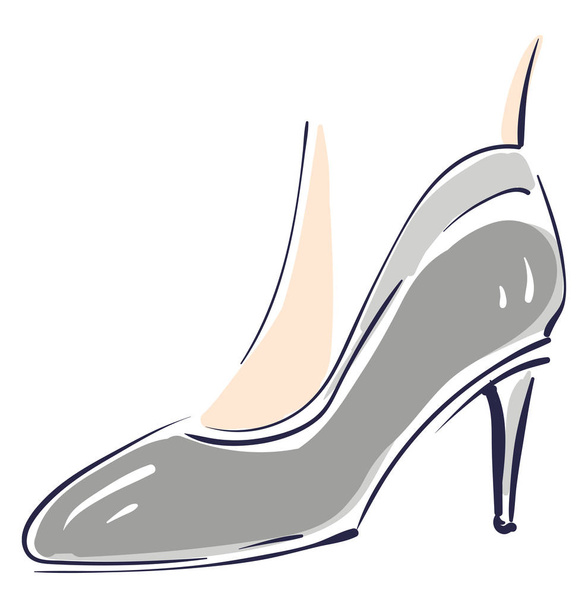 Gray women shoes on high heel illustration color vector on white - Vector, Image