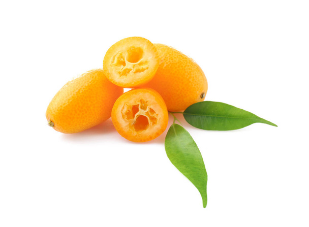 Tasty kumquat fruit on white background - 写真・画像