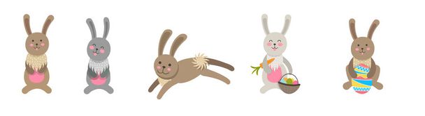 Set di simpatici conigli pasquali con uova di Pasqua e striscioni
. - Vettoriali, immagini