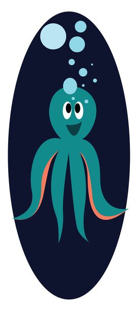 Blue happy octopus inside deep blue elipse vector illustration o - Vector, Image