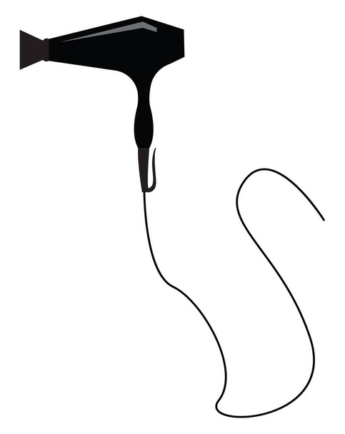 Vektor-Illustration eines schwarzen Haartrockners mit schwarzer Schnur weiß  - Vektor, Bild