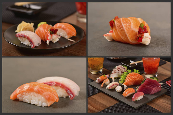 Ιαπωνικά τροφίμων τέσσερις εικόνες κολάζ - Φωτογραφία, εικόνα