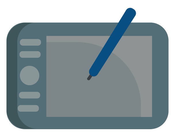 Серый графический планшет с иллюстрацией вектора синей ручки на белом b
 - Вектор,изображение