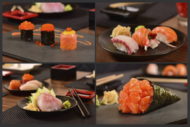 Japoński żywności czterech zdjęć kolaż - Zdjęcie, obraz