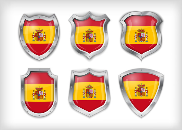 Spain flag on metal shiny shield vector - Vector, Image